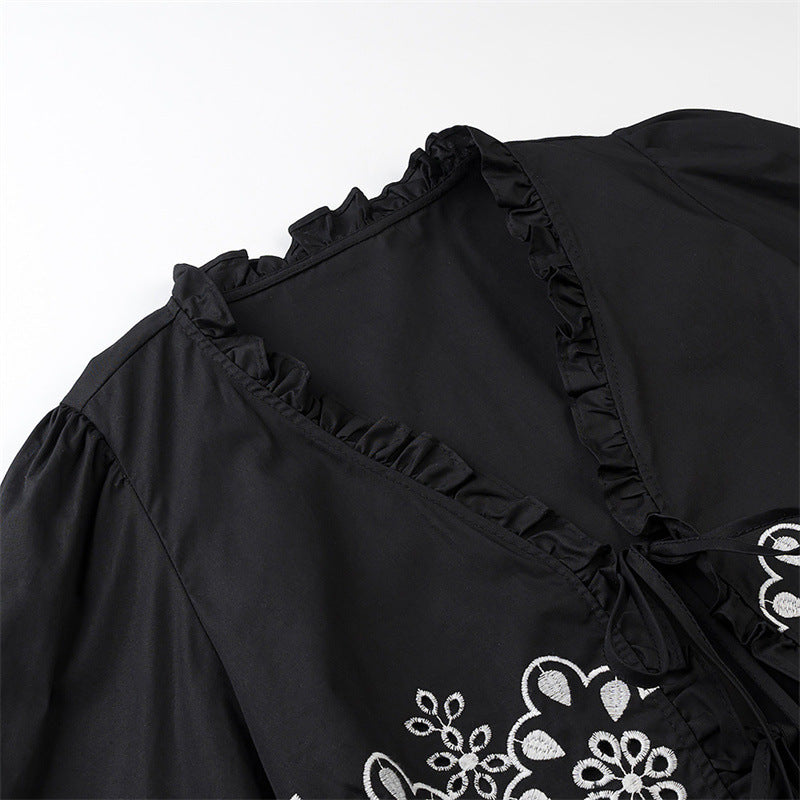 Stylish Simple And Versatile Hollow Embroidered Cotton Top