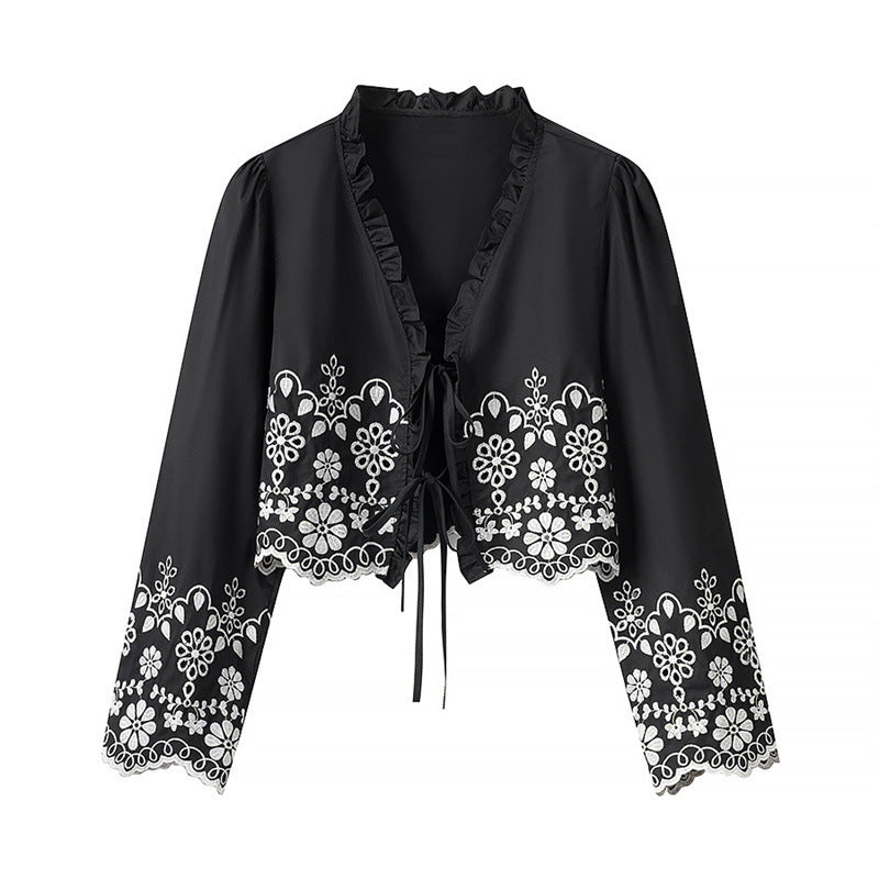 Stylish Simple And Versatile Hollow Embroidered Cotton Top