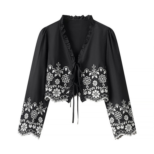 Stylish Simple And Versatile Hollow Embroidered Cotton Top