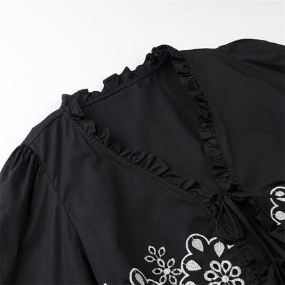 Stylish Simple And Versatile Hollow Embroidered Cotton Top