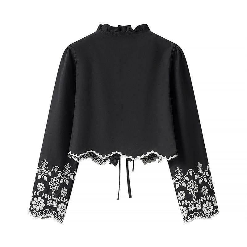 Stylish Simple And Versatile Hollow Embroidered Cotton Top