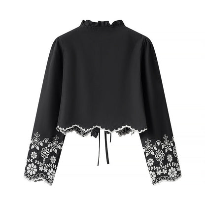 Stylish Simple And Versatile Hollow Embroidered Cotton Top