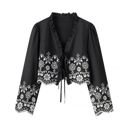Stylish Simple And Versatile Hollow Embroidered Cotton Top